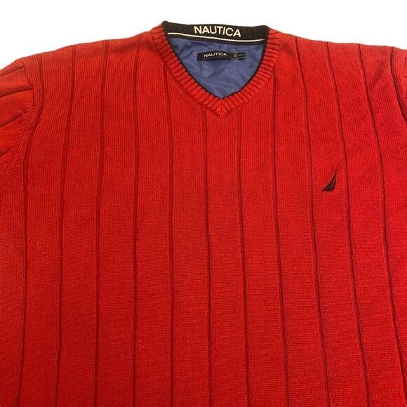 Nautica Red V-Neck Men's Pullover Sweater Size XXL - Picture 2 of 12